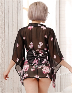 Sort kort satin kimono med brede ærmer 