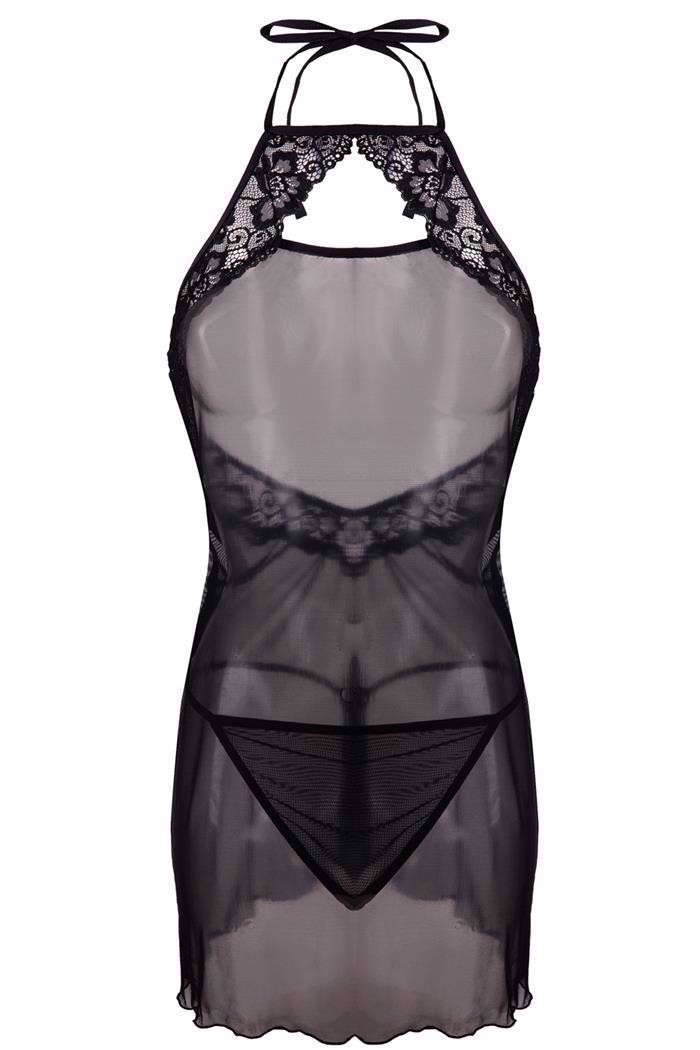 Rundhals mesh chemise kjole m. G-streng