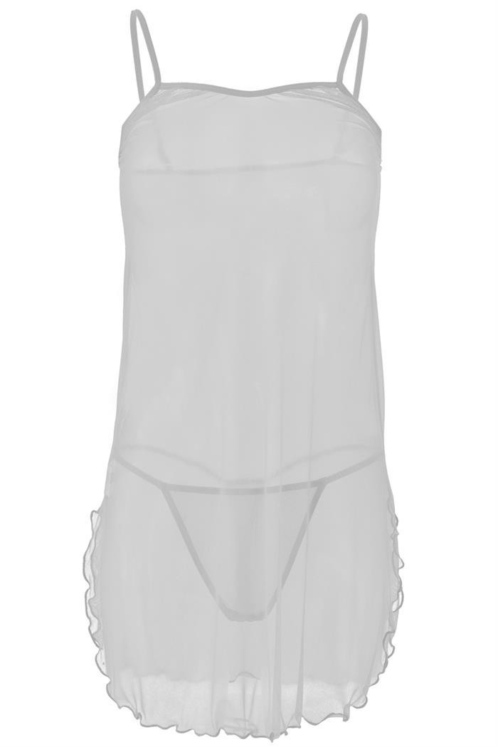 Gennemsigtig mesh chemise m. G-streng