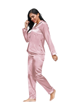 Satin natskjorte & pyjames bukser sæt, pink
