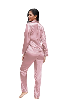Satin natskjorte & pyjames bukser sæt, pink