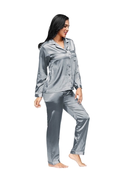 Satin natskjorte & pyjames bukser sæt, grå