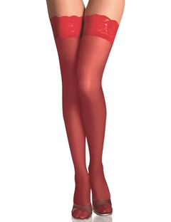 Mesh røde thigh high strømper m. blonder top