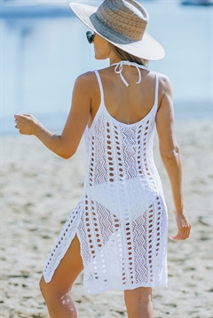 Hvid cover up strik strand kjole