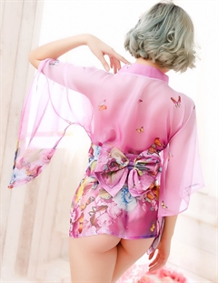 Pink Kimono med brede ærmer 