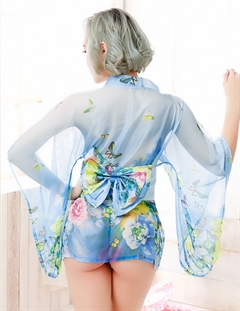 Turkis blå kimono med brede ærmer 