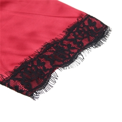 Plussize Rød lårkort Silke kimono m. blonde ryg