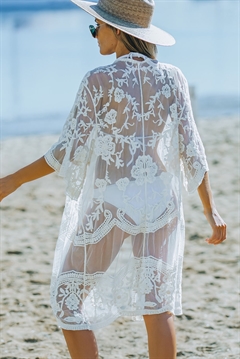 Hvid cover up mesh kimono kjole