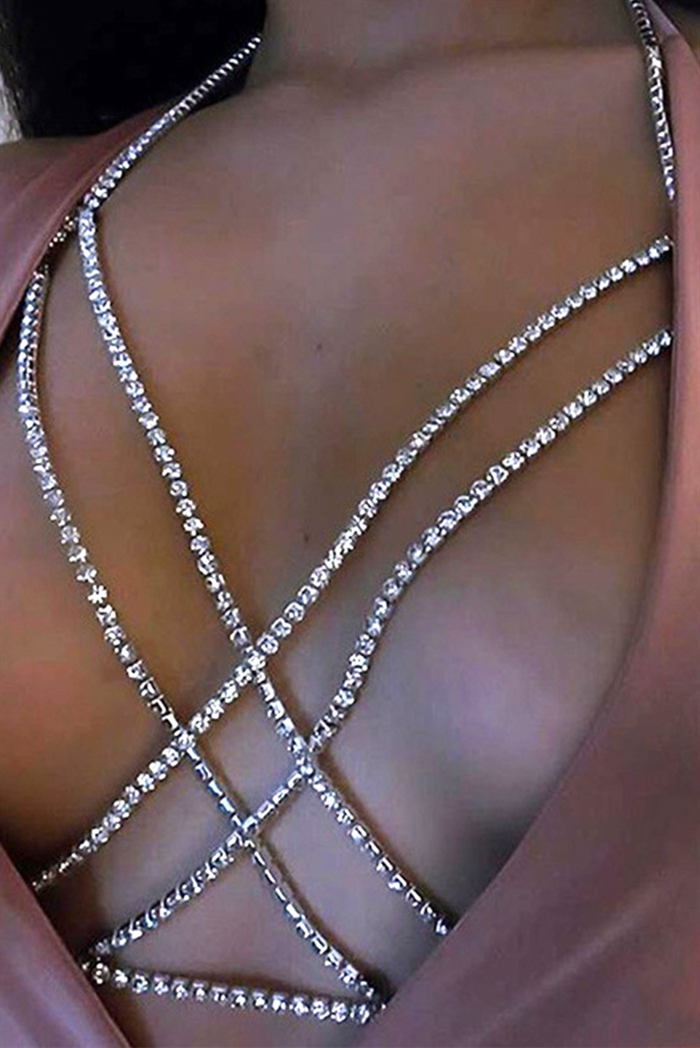 Sølv diament brystholder kæde 