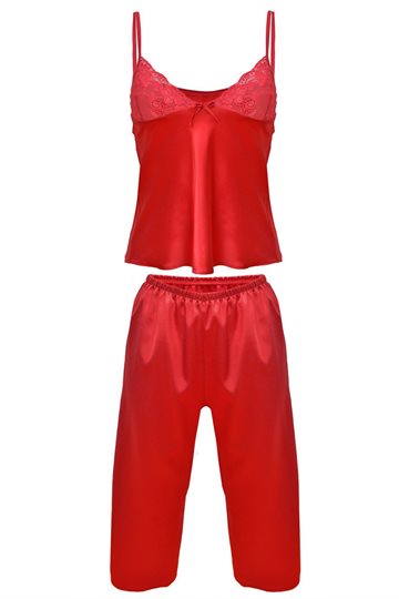 Rød camisole top m. 3/4 længde bukser
