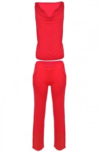 Rød Komfortable cowl hals top med matchende bukser