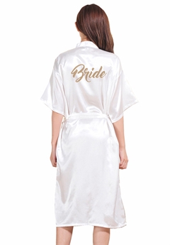Lang hvid brude kimono m. guld glimmer skrift