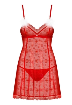 Kort rød babydoll kjole m. plys snebolde 