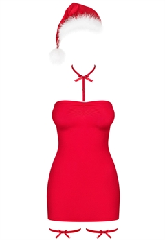 Rød lårkort kjole m. strømpebånd & nissehue
